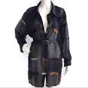 Vintage Sheer Black Gold & Silver Long Shirt